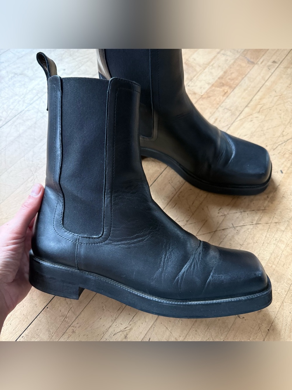 MAGUIRE Black Leather Pull On Chelsea Boots Square Toe Low Heel 38 - Picture 3 of 11